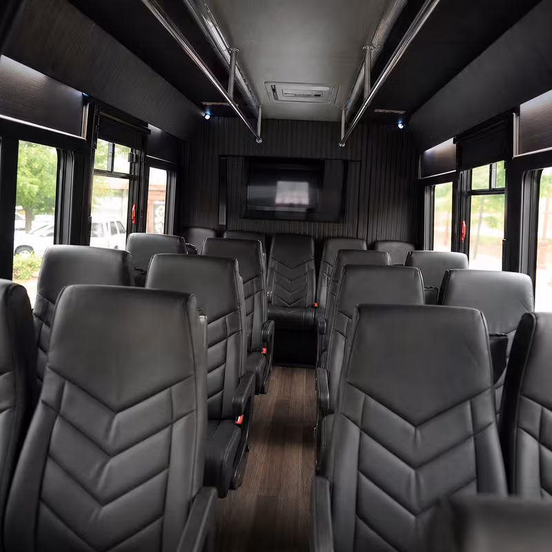 Passenger watching the Greensboro scenery during a regional party bus road trip