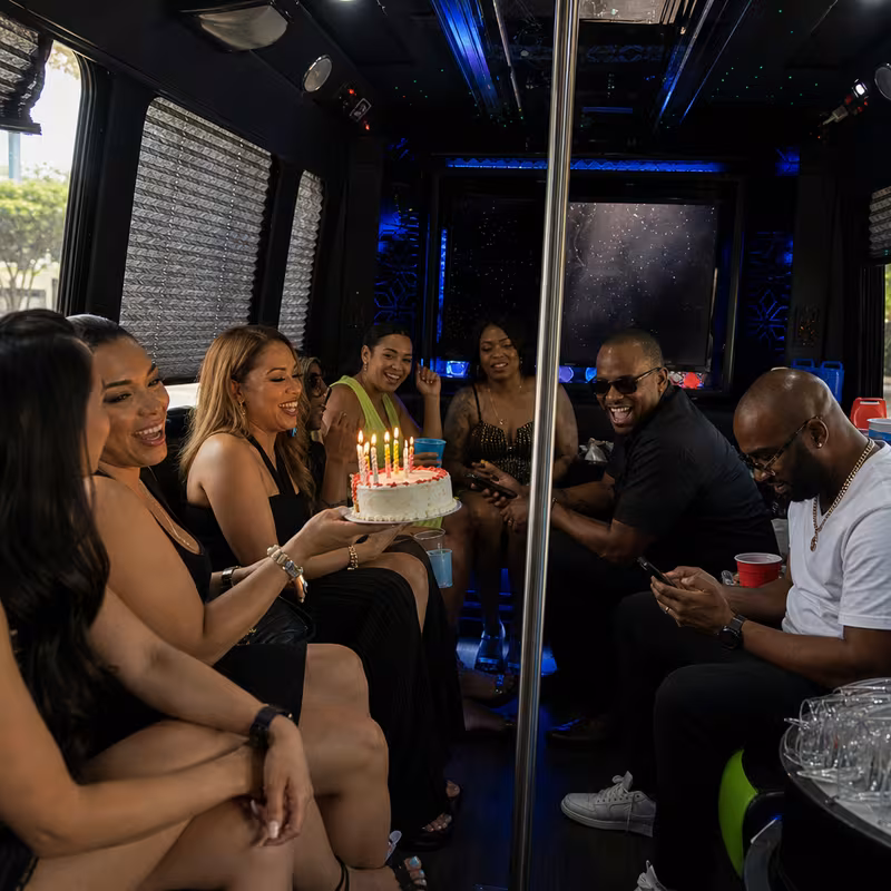 Black Mercedes Sprinter van staged for an Greensboro Birthday Transportation group