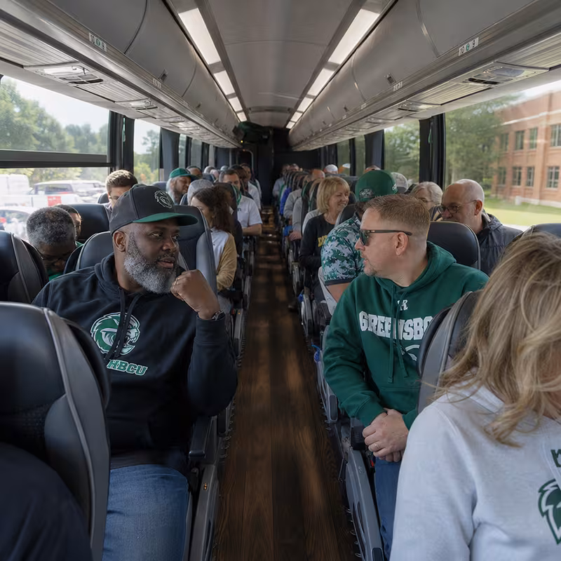 Passenger seating aboard a Greensboro party bus rental