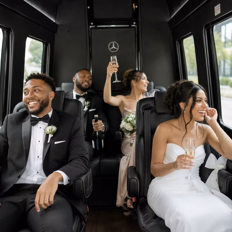 Black Mercedes Sprinter van staged for an Greensboro Wedding Transportation group