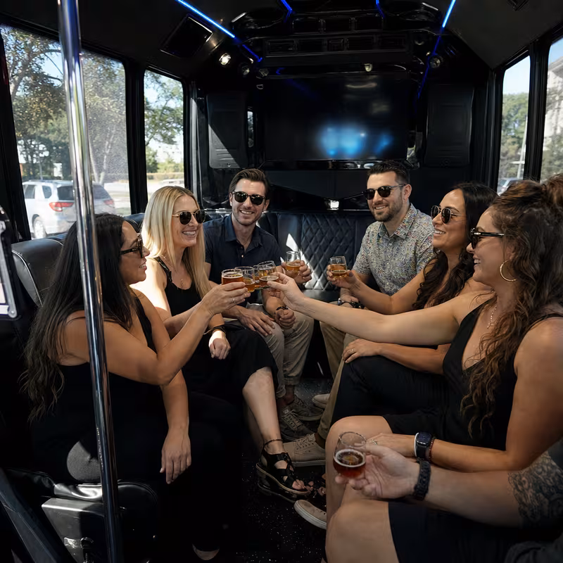 Black Mercedes Sprinter van staged for an Greensboro Winery & Brewery Tour Transportation group
